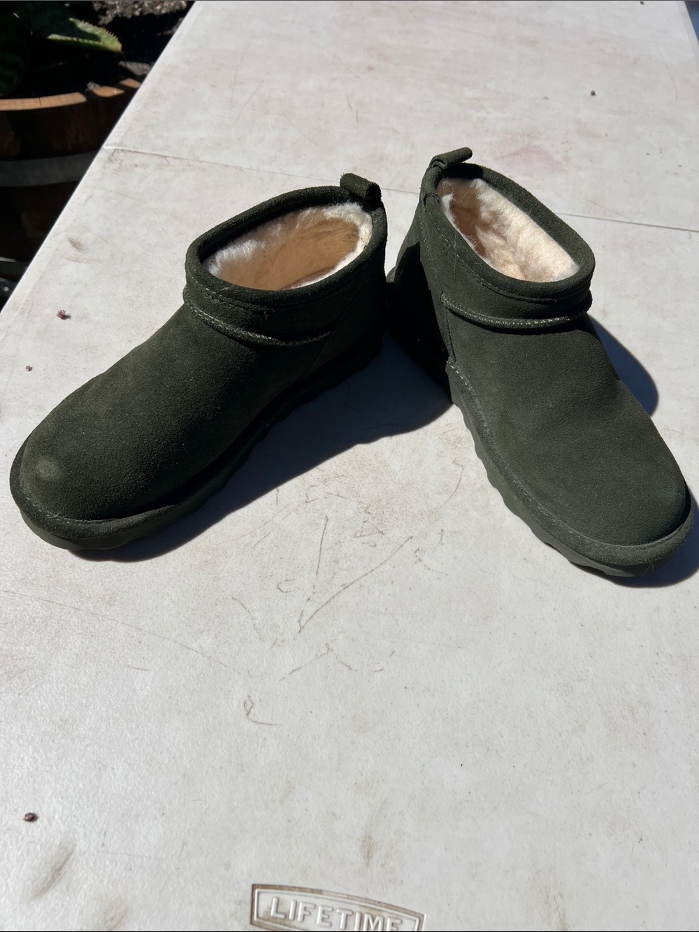 BearPaw Olive Green Faux-Fur Lined Ankle Boots